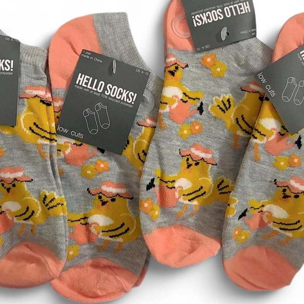 Hello Socks! Low Cut Socks Size 4-10 Gray Yellow Duck New